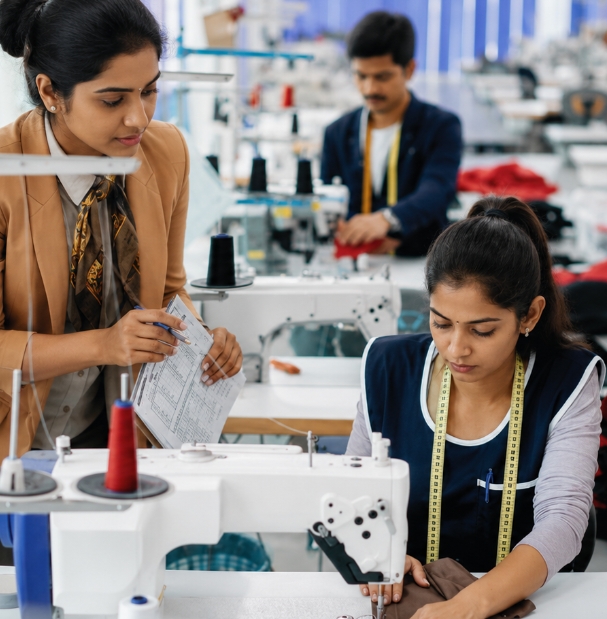 Apparel workers representing RFID-enabled retail inventory and supply chain operations