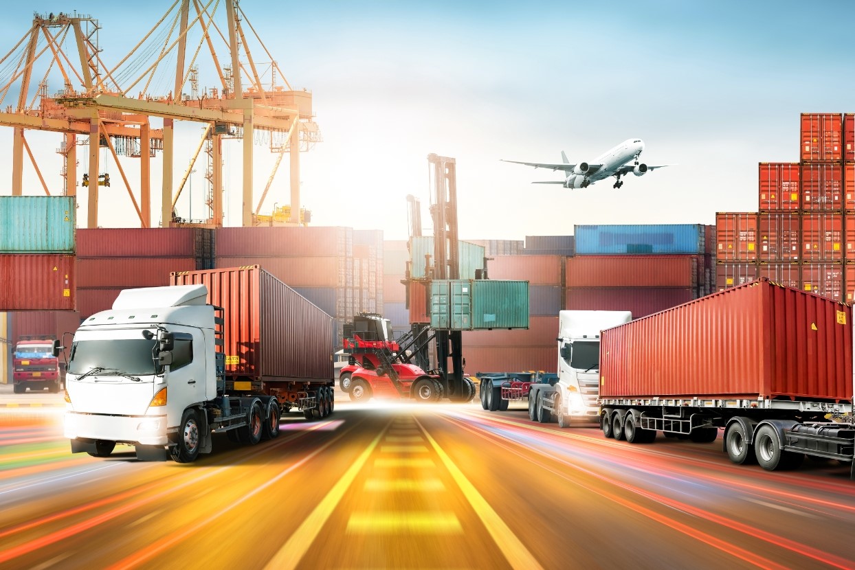Freight transport representing RFID-enabled transportation and logistics visibility
