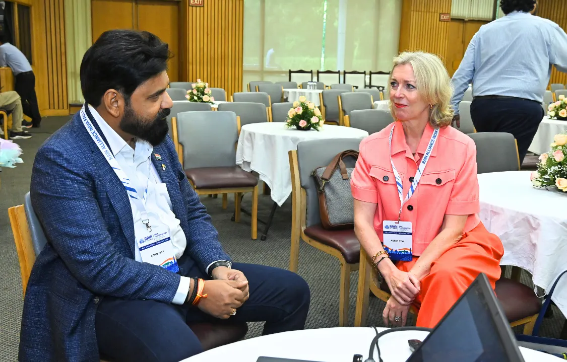 Ashim Ashok Patil in conversation with Aileen Ryan during RAIN in Action 2026 in New Delhi.