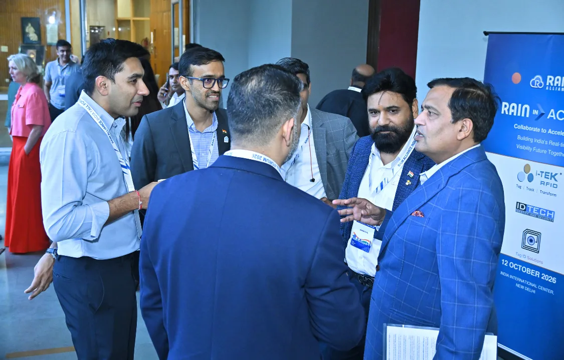 RAIN RFID industry leaders exchanging perspectives during the networking session at RAIN in Action 2026 in Delhi.