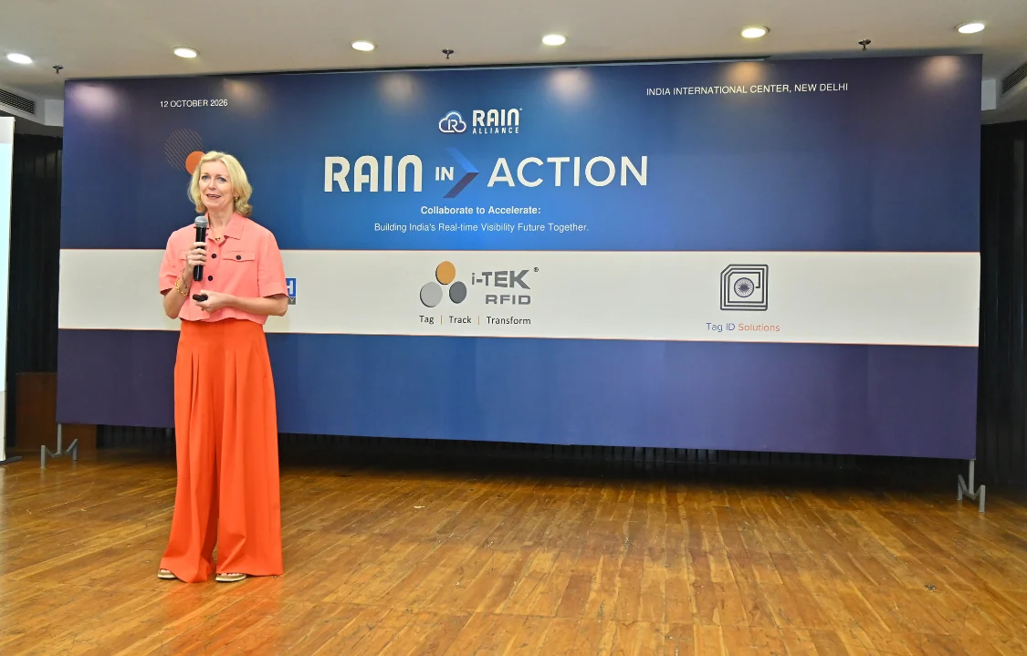 Aileen Ryan of the RAIN Alliance addressing RAIN in Action 2026 at the India International Centre in New Delhi.